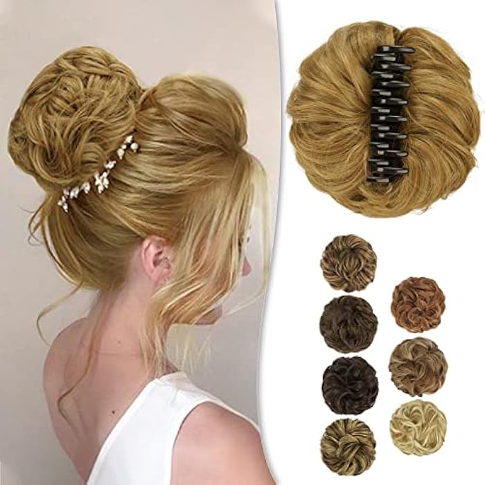 BARSDAR Claw Clip Messy Bun Hairpiece, Clip in Hair Scrunchies Curly Synthetic Hair Bun Extensions for Women Ponytail Updo Hair Donut Chignon - Image 1